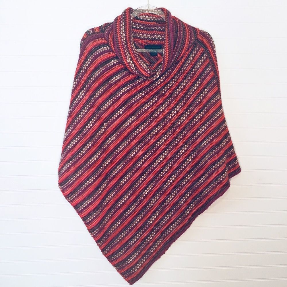 Vintage Steve Madden Multicolor Red Purple Knitted Poncho Y2K 90’s
